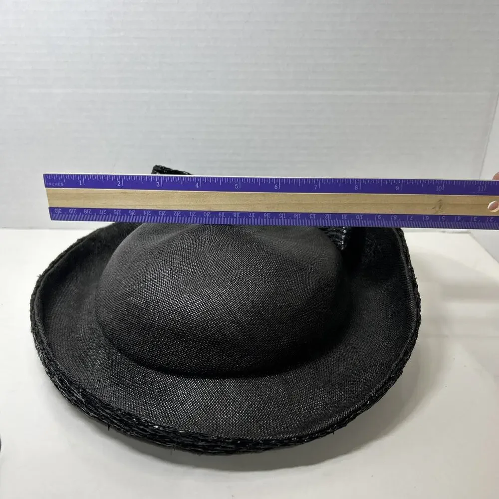 Vtg Hattie Carnegie I Magnin Co., Black Cloche Hat 1950s Woven Ratten Bow Hat